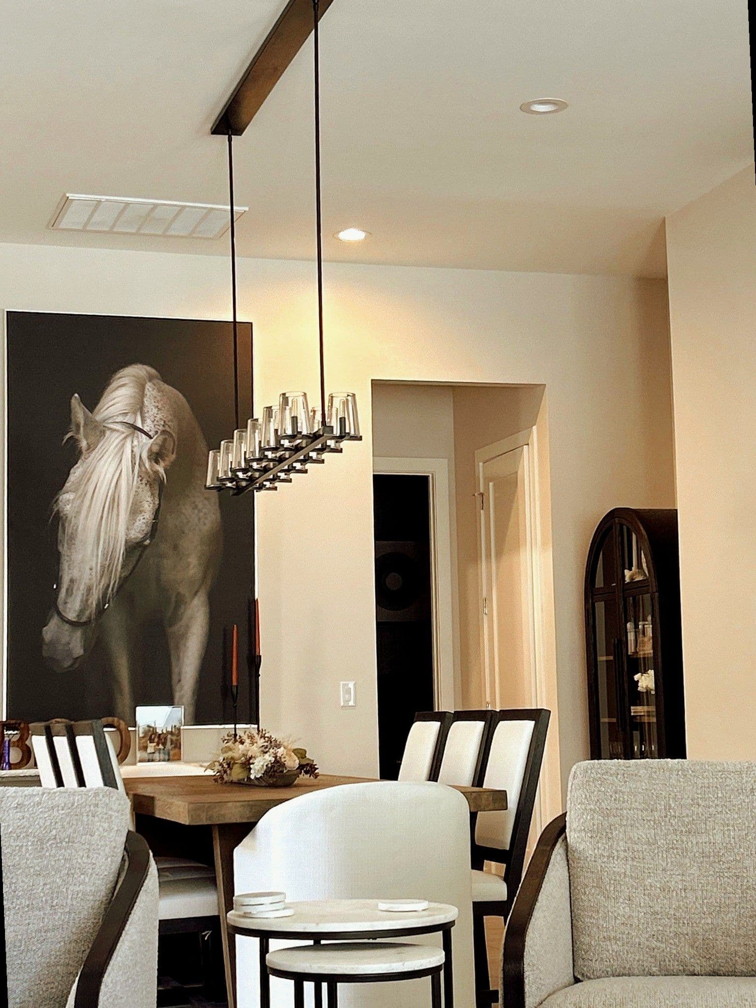 Staged living space with curated furnishings and decor